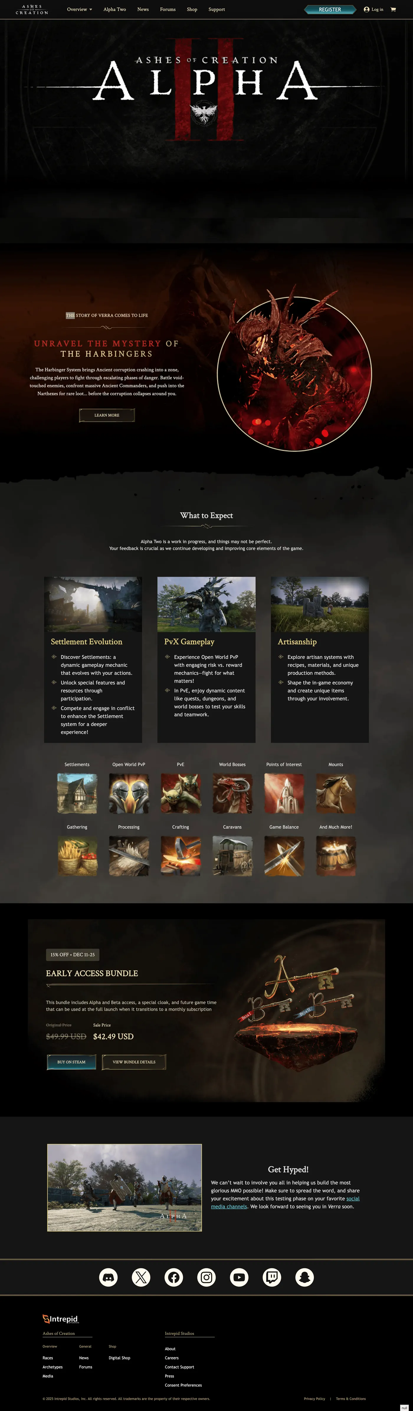 Ashes of Creation Alpha access page